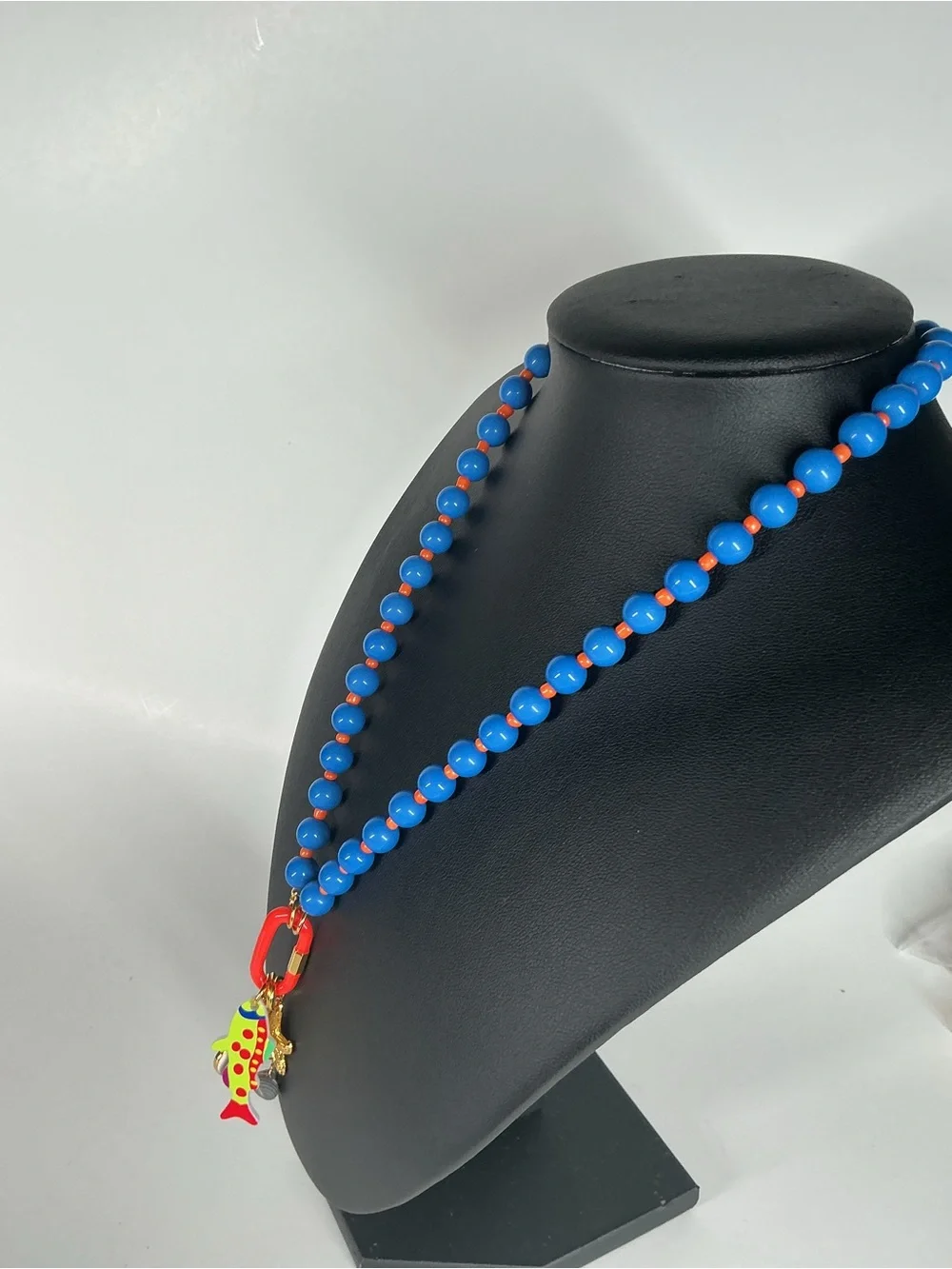 Blue Beaded Necklace with Colorful Fish and Starfish Charms - Women’s necklace